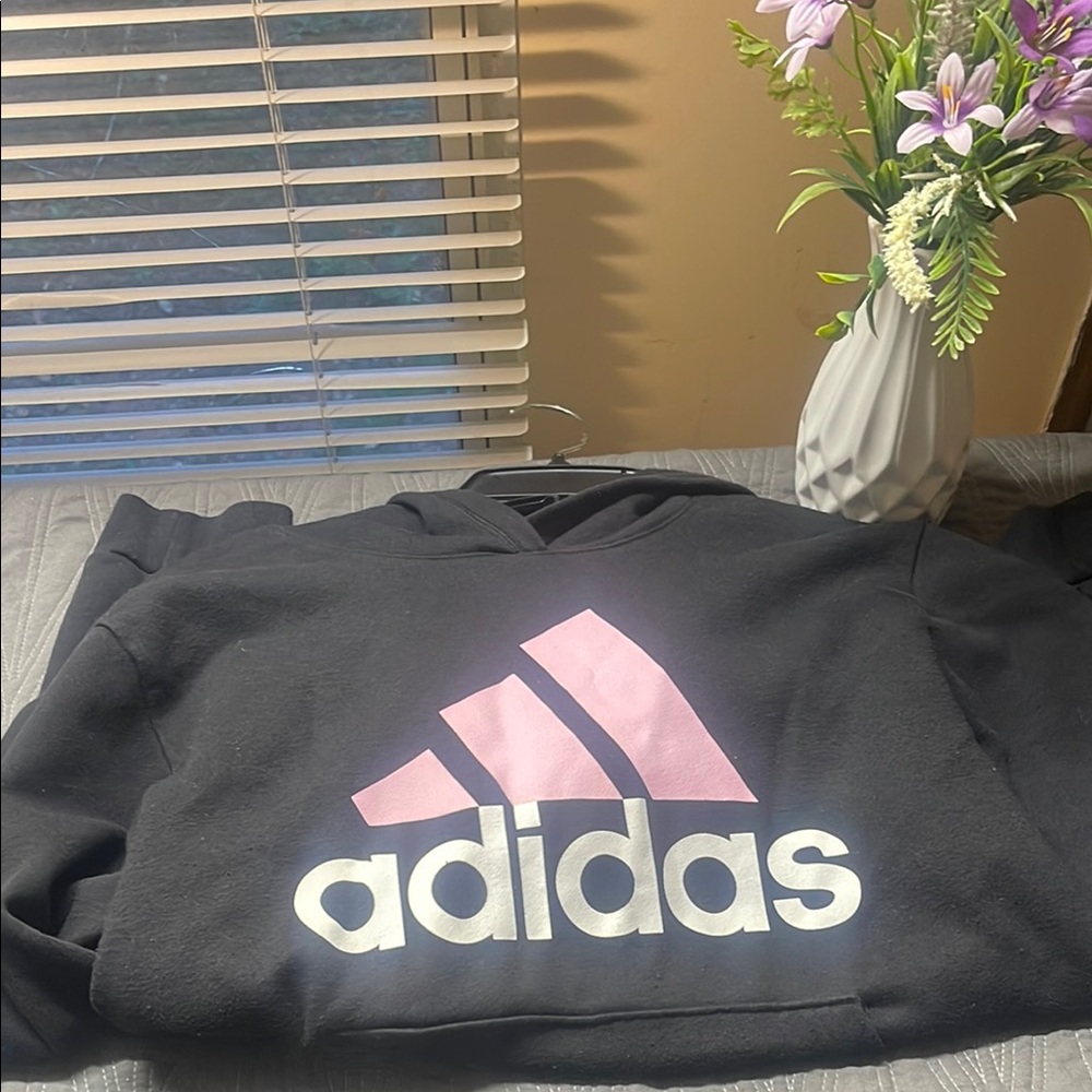 Adidas Black Hoodie with Pink Logo